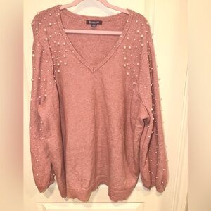 Women's Roman's Pink Pearl-Embellished Sweater